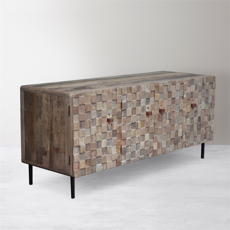 Norwalk 4-Door Solid Elm Wood Buffet in Brown Finish