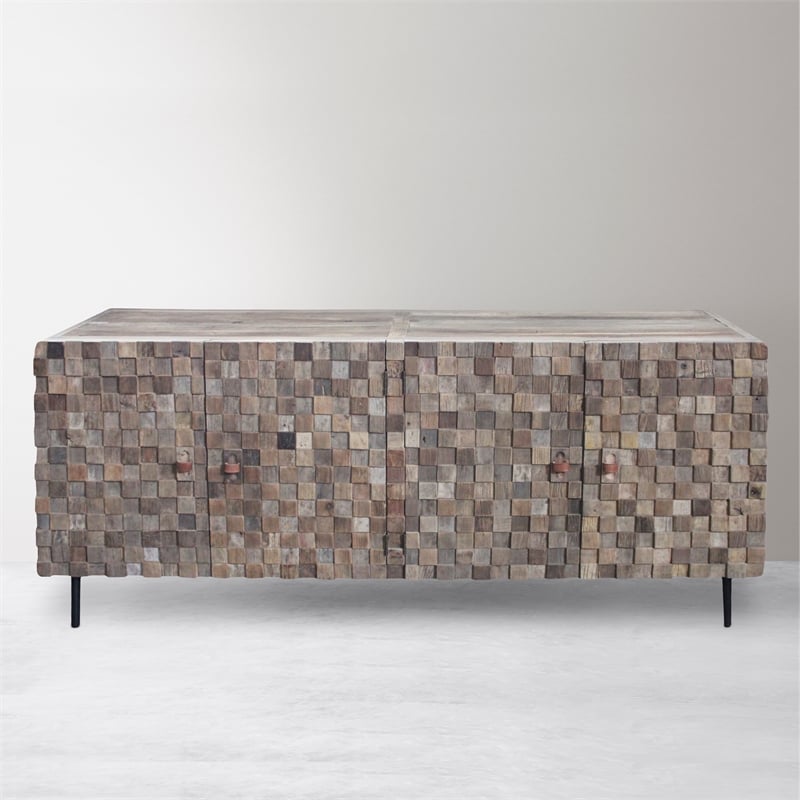 Norwalk Solid Wood 4 Door Buffet with Mosaic Detail in Brown