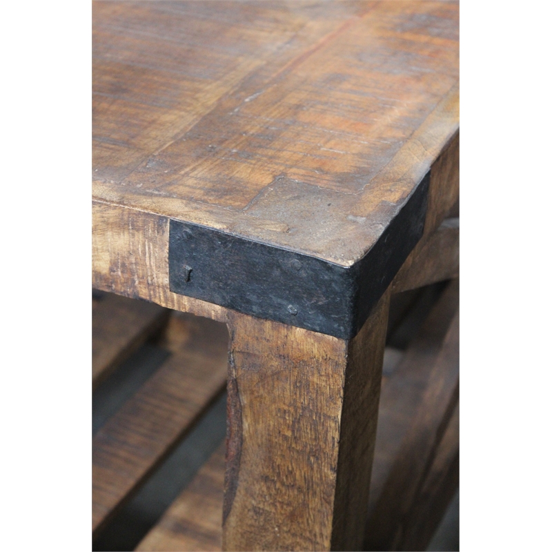 Golden Solid Wood Cocktail Table on Wheels in Natural Finish