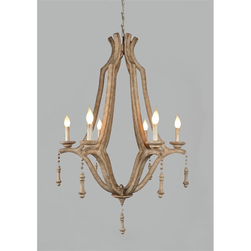 Carol Cast Iron and Solid Wood Pendant in Natural Finish