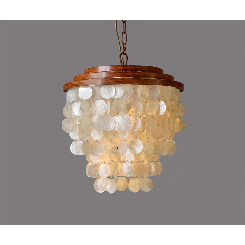 Daisy Capiz Shell and Solid Wood Pendant in Brown