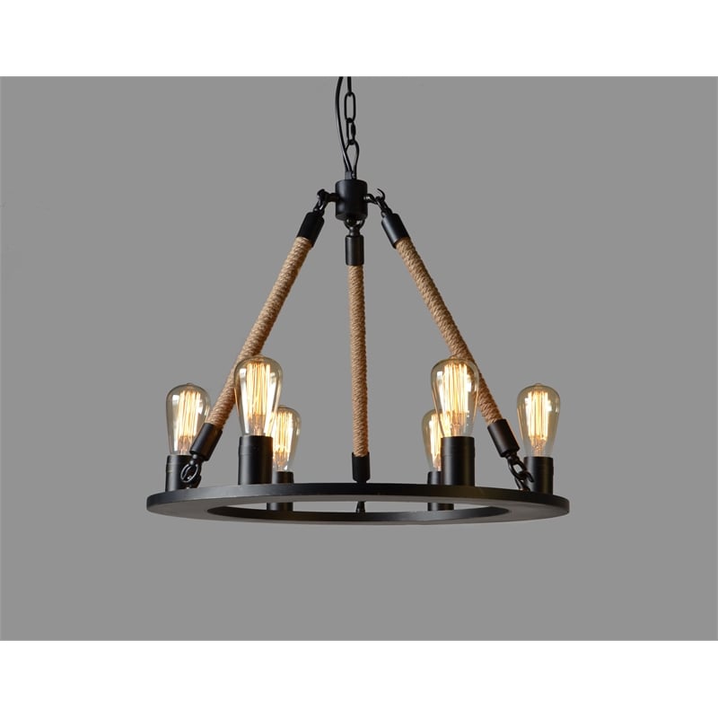 Cora Cast Iron and Jute Frame Pendant in Black