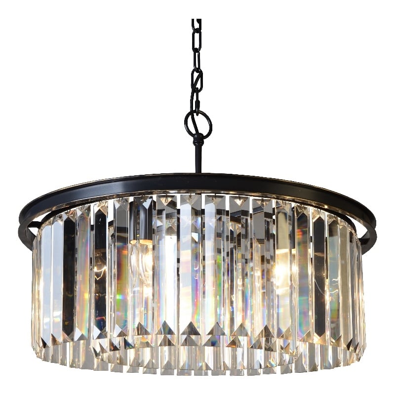 Charlotte Pendant Fixture with Clear Glass Crystals in Antique Black Metal