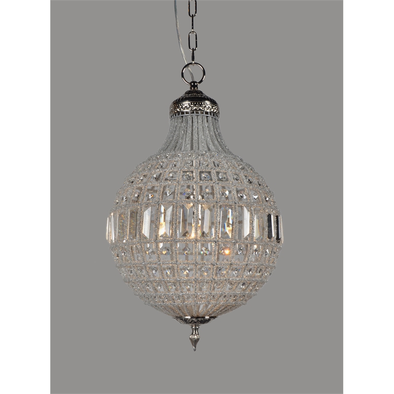 Annabelle Pendant Fixture with Clear Crystals in Silver Metal