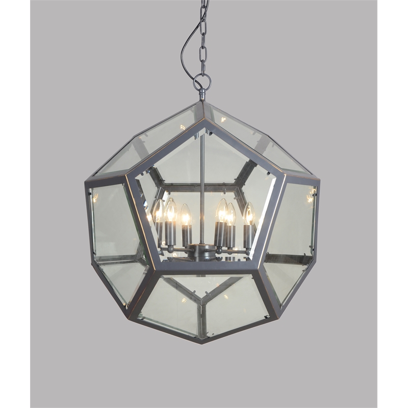 Erin Pendant Fixture with Clear Glass in Black Cast Iron Frame