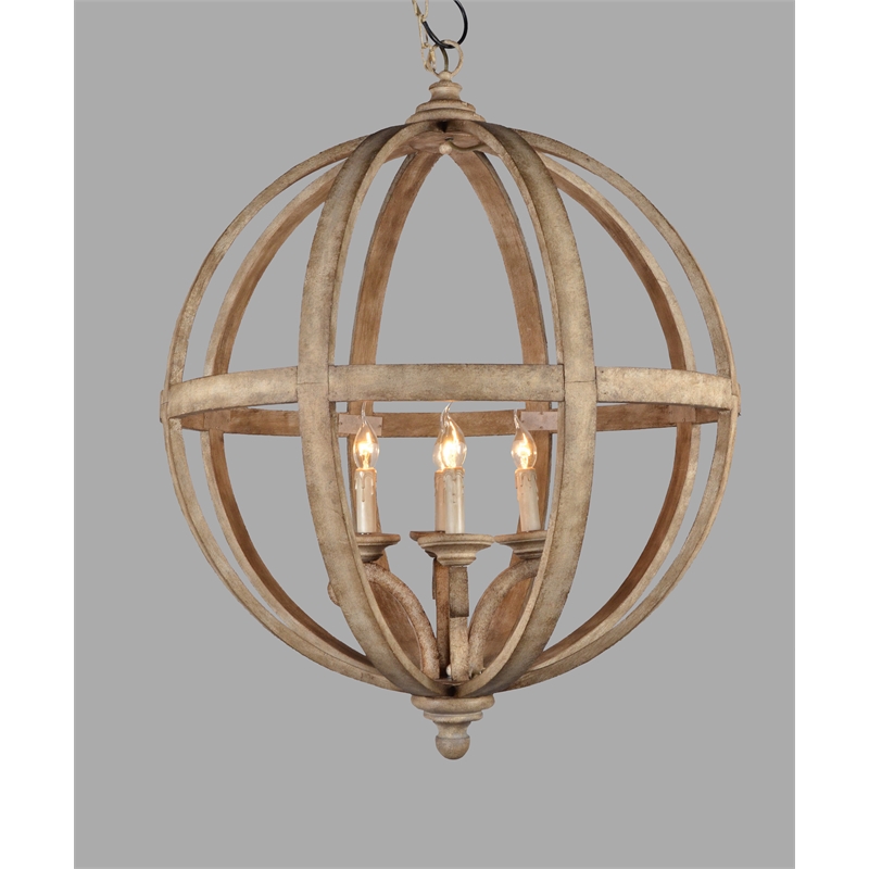 Florence Pendant Fixture in Solid Wood and Cast Iron in Antique White