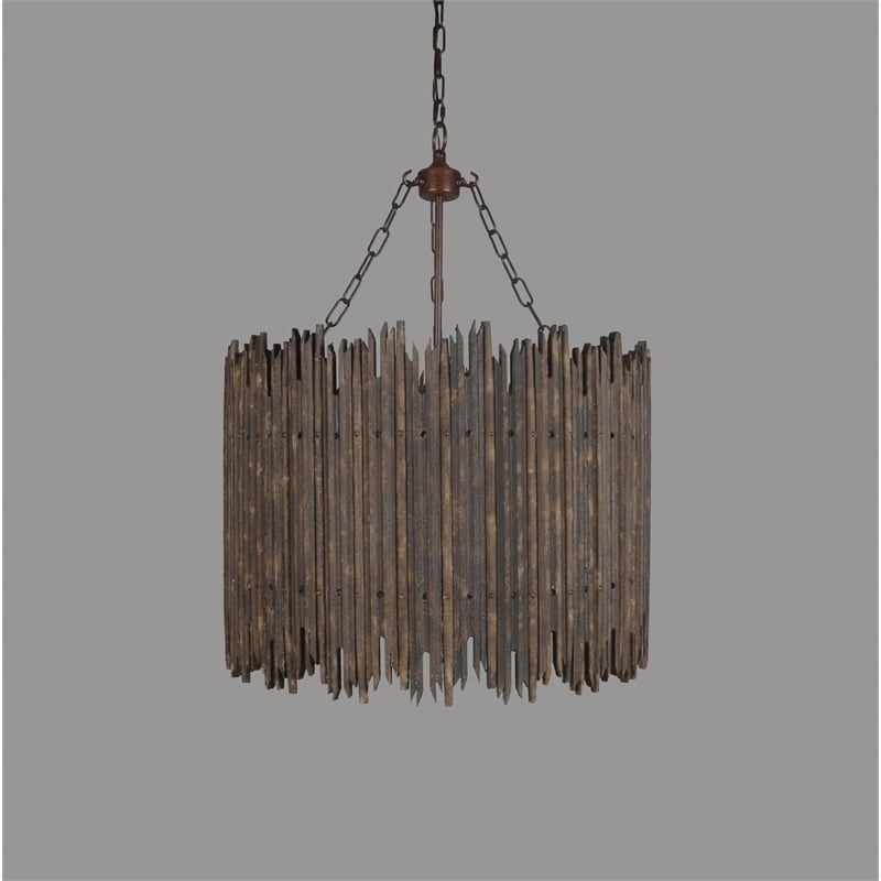 Nell Pendant Fixture in Cast Iron and Solid Wood with Rustic Black Finish