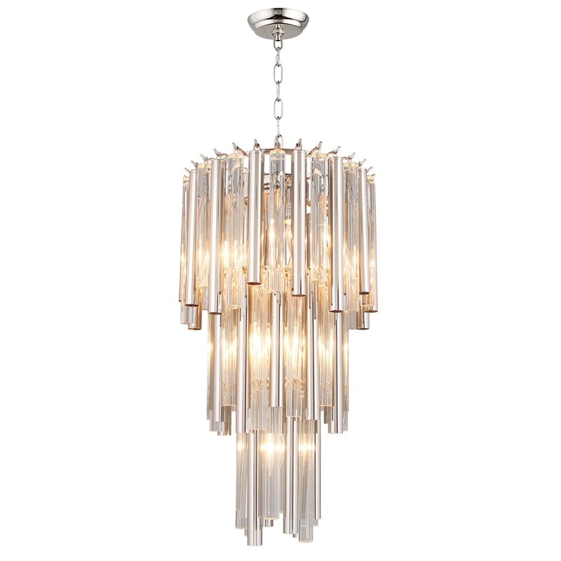 Helena 3-Tier Glass Pendant with Nickel-Clad Cast Iron Frame in Silver