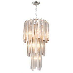 helena 3-tier glass pendant with nickel-clad cast iron frame in silver