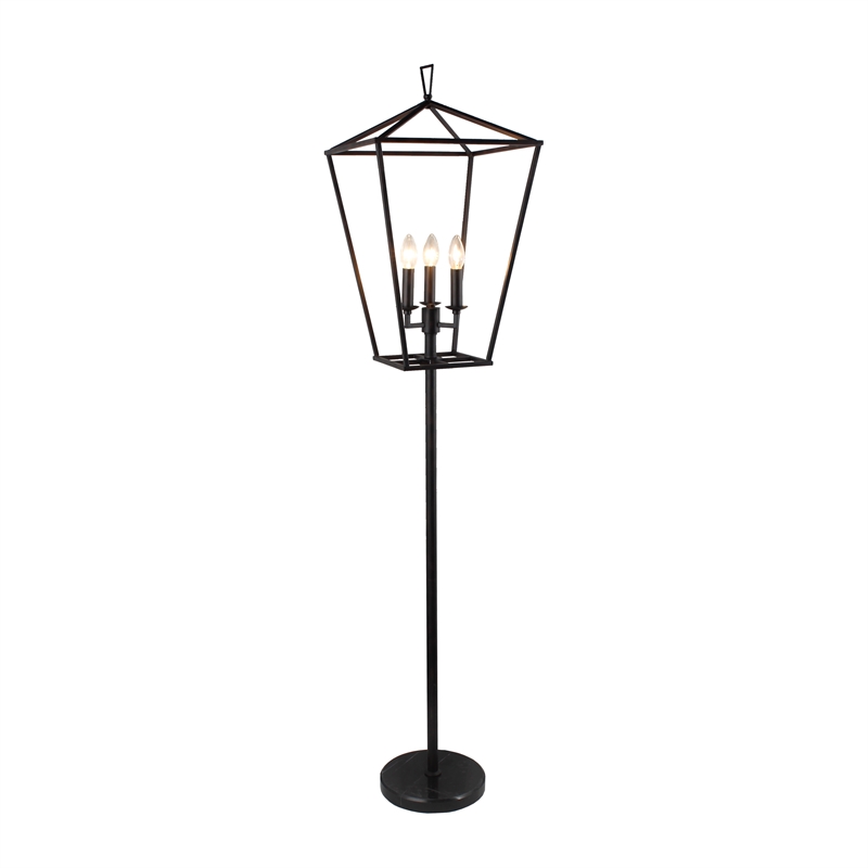 Hollie 3-Light Lantern Floor Lamp in Black Metal