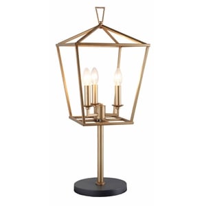 hollie 3-light lantern table lamp in gold metal