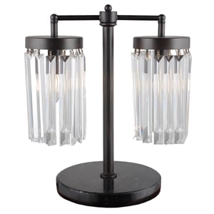 chloe twin table lamp in black metal with clear crystal shades
