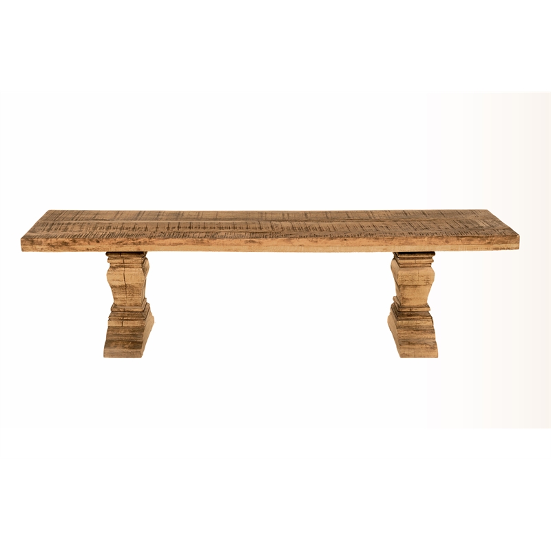 Golden Solid Wood Pedestal Dining Bench in Natural