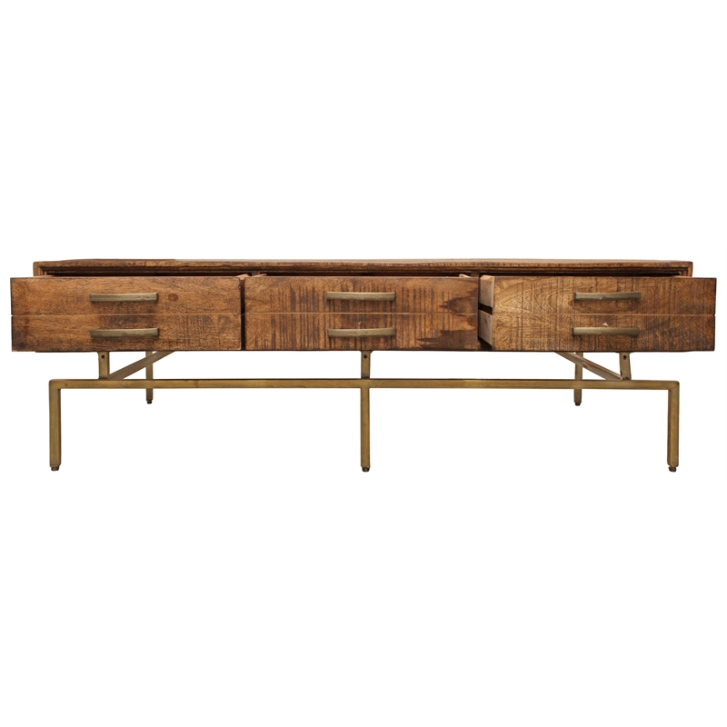 Goldbust Solid Wood 6 Drawer Cocktail Table in Brown