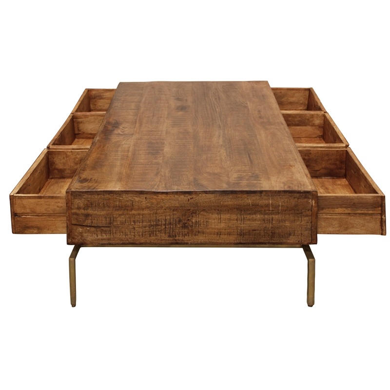 Goldbust Solid Wood 6 Drawer Cocktail Table in Brown