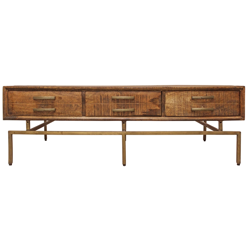 Goldbust Solid Wood 6 Drawer Cocktail Table in Brown