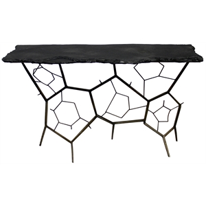 collins stone console table on black cast iron base