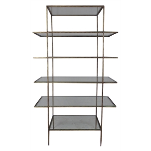 orlando melvin glass display stand with gold-finished forged iron frame