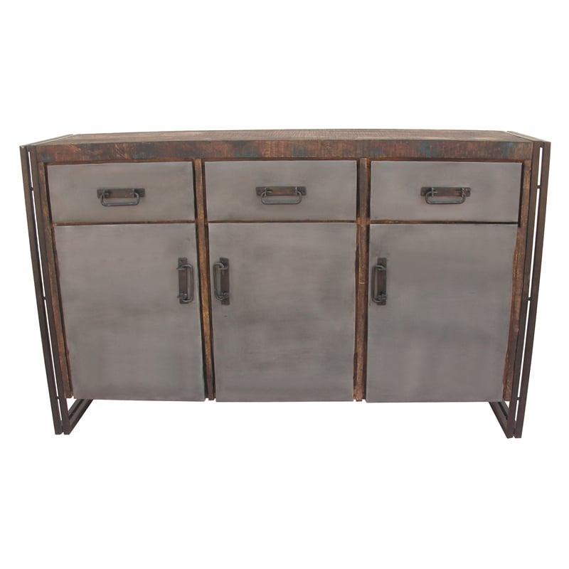Allison Solid Wood 3 Door 3 Drawer Industrial Looking Buffet in Brown