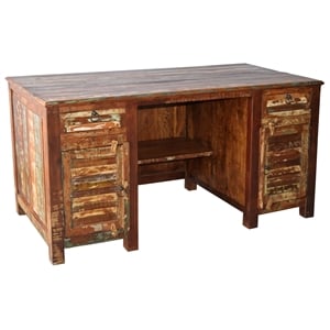 Trinidad 2-Drawer and 2-Door Solid Wood Writing Desk in Multi-Color