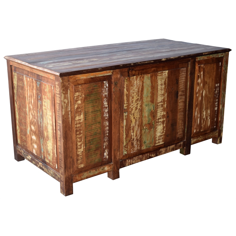 Trinidad 2-Drawer and 2-Door Solid Wood Writing Desk in Multi-Color