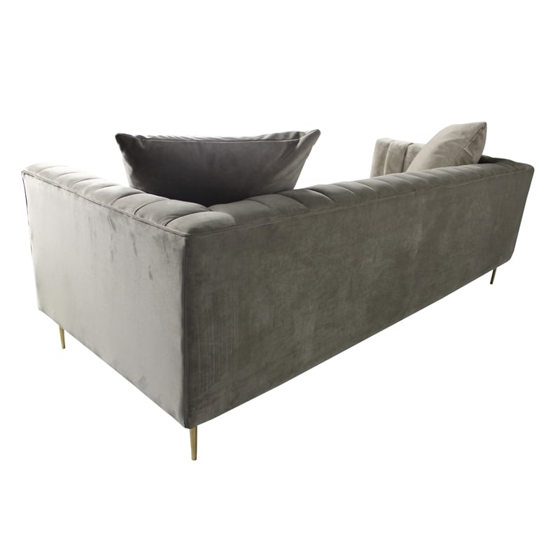 Ruth Sofa with 2 Toss Pillows Upholstered in Beige Velvet