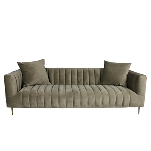 Ruth Sofa with 2 Toss Pillows Upholstered in Beige Velvet