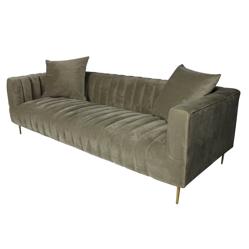 Ruth Sofa with 2 Toss Pillows Upholstered in Beige Velvet