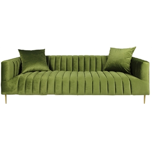 Ruth Sofa in Green Velvet with Gold Tone Metal Legs and 2 Toss Pillows