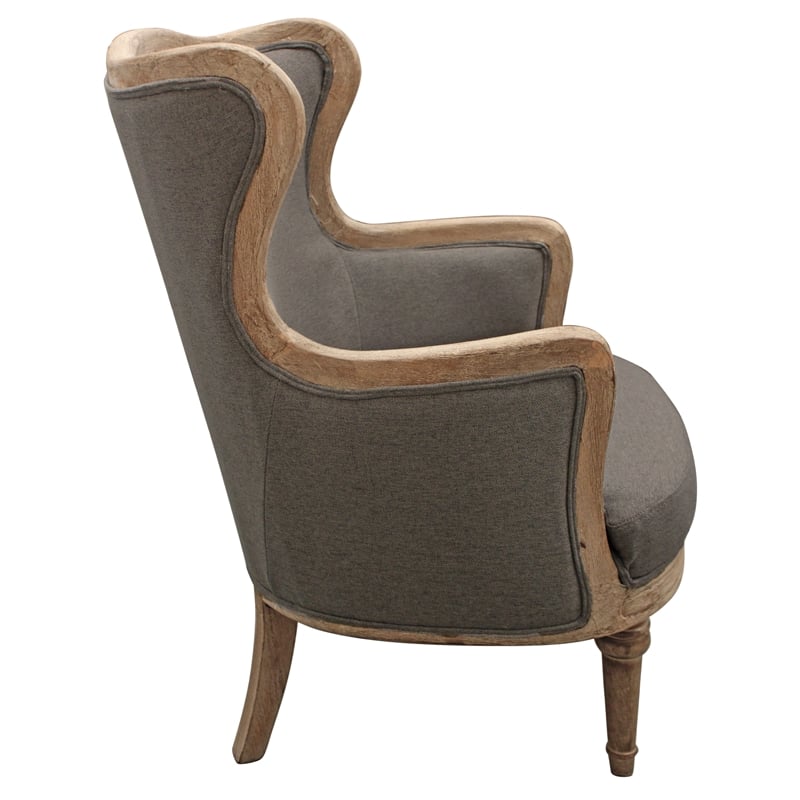 Dan Lounge Arm Chair with Exposed Wood Trim and Frame in Gray Linen Fabric