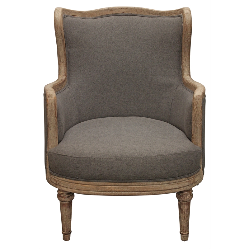 Dan Lounge Arm Chair with Exposed Wood Trim and Frame in Gray Linen Fabric