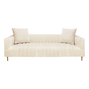 Ruth Sofa in Ivory Velvet with Gold Tone Metal Legs and 2 Toss Pillows
