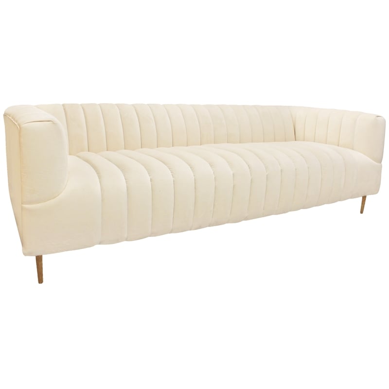Ruth Sofa in Ivory Velvet with Gold Tone Metal Legs and 2 Toss Pillows