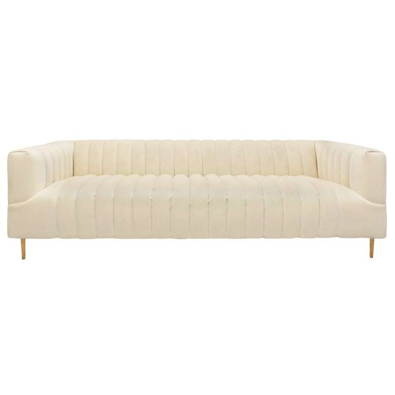 Ruth Sofa in Ivory Velvet with Gold Tone Metal Legs and 2 Toss Pillows