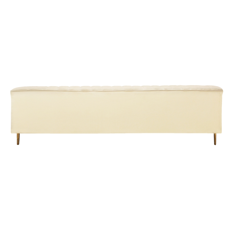 Ruth Sofa in Ivory Velvet with Gold Tone Metal Legs and 2 Toss Pillows