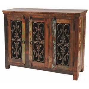 Beach Reclaimed Solid Wood 3-Door Buffet in Multi-Color with Iron Doors
