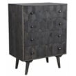 Onyx 4-Drawer Solid Wood Chest in Dark Gray with Hand-Carved Details