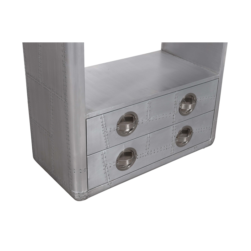 Pilot 2 Drawer Bookcase with Silver Aluminum Cladding and Exposed Screws