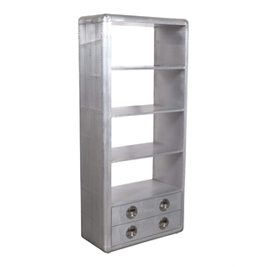pilot 2 drawer bookcase with silver aluminum cladding and exposed screws