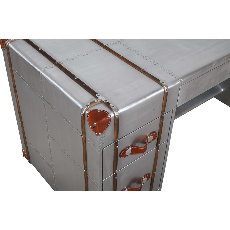 Pilot Executive Desk with Silver Aluminum Cladding and Leather Accents