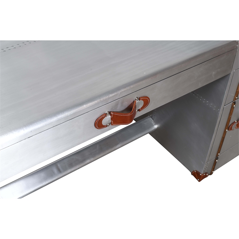 Pilot Executive Desk with Silver Aluminum Cladding and Leather Accents