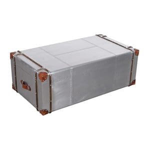 Pilot 2-Drawer Cocktail Table with Silver Aluminum Cladding and Leather Straps