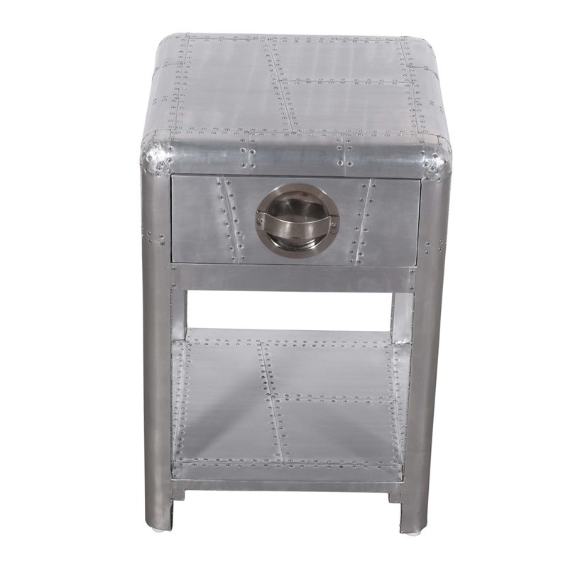 Pilot 1-Drawer Side Table with Silver Aluminum Cladding