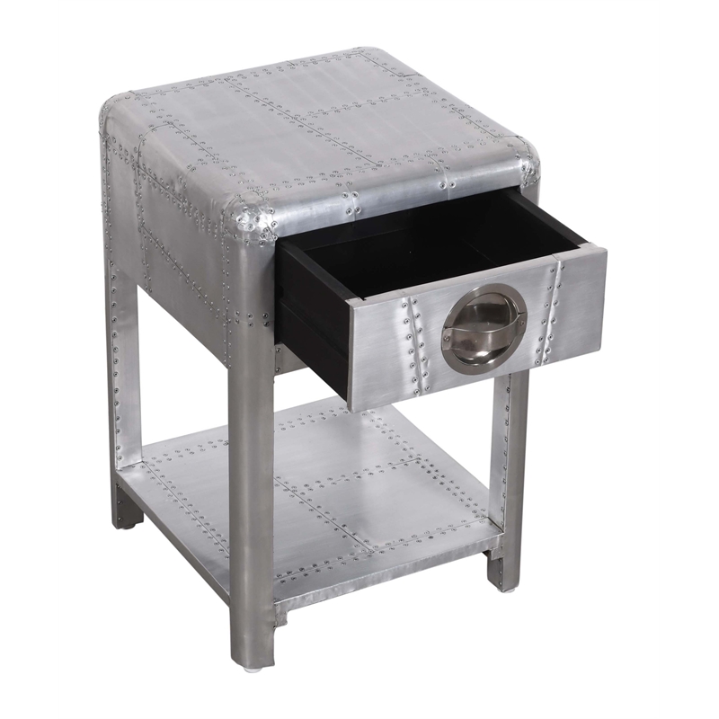 Pilot 1-Drawer Side Table with Silver Aluminum Cladding
