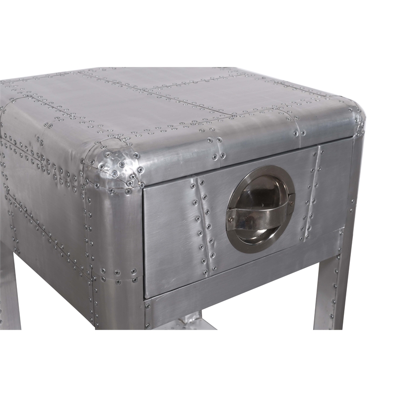 Pilot 1-Drawer Side Table with Silver Aluminum Cladding