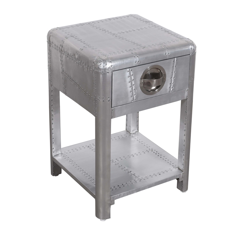 Pilot 1-Drawer Side Table with Silver Aluminum Cladding