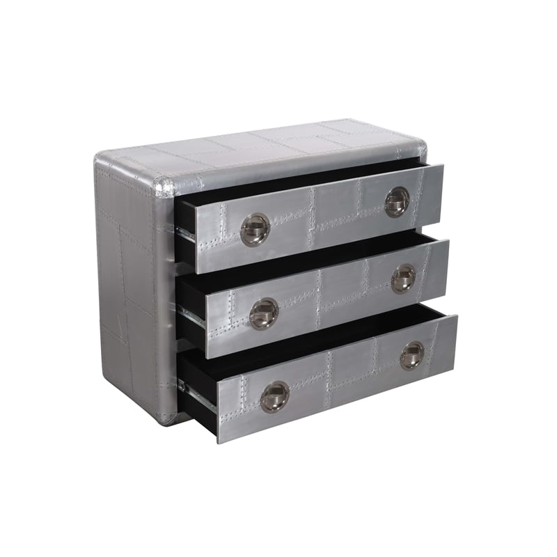 Pilot 3-Drawer Chest with Silver Aluminum Cladding and Exposed Steel Screws