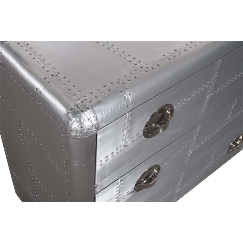 Pilot 3-Drawer Chest with Silver Aluminum Cladding and Exposed Steel Screws