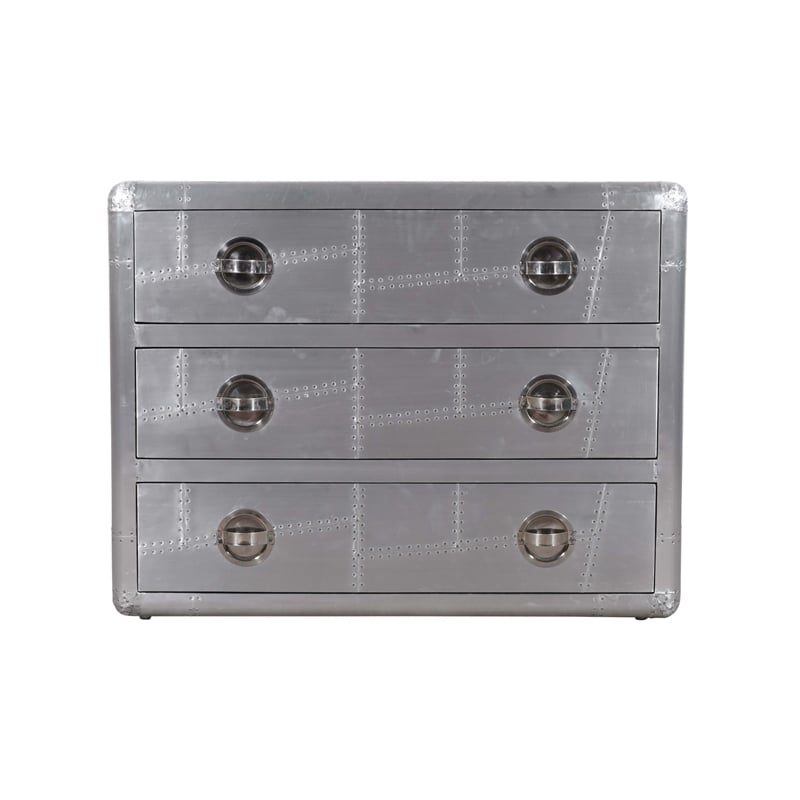 Pilot 3-Drawer Chest with Silver Aluminum Cladding and Exposed Steel Screws