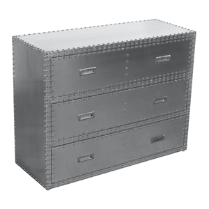 Pilot 3-Drawer Chest with Silver Aluminum Cladding and Exposed Steel Studs